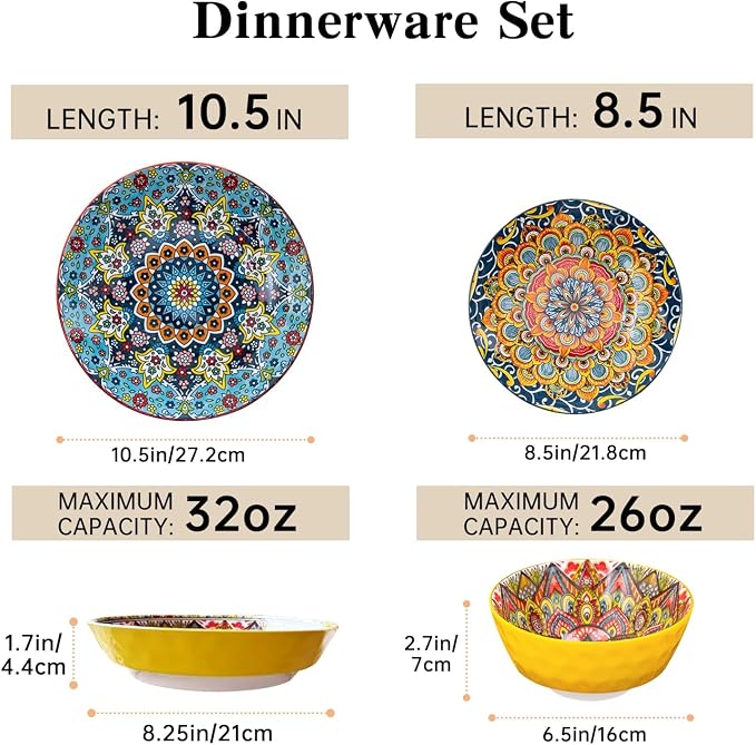 24 Pieces Dinnerware Sets, Plates and Bowls Set, Porcelain Dishes Set - Image 3