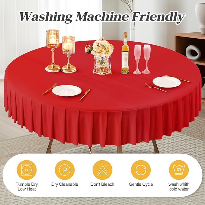 1 Pack Red Spandex Round Tablecloths for 60 inch Table, Stretchy Fitted 5FT Round Table Cloth with Wrinkle Free Skirt for Wedding Party Dining Banquet