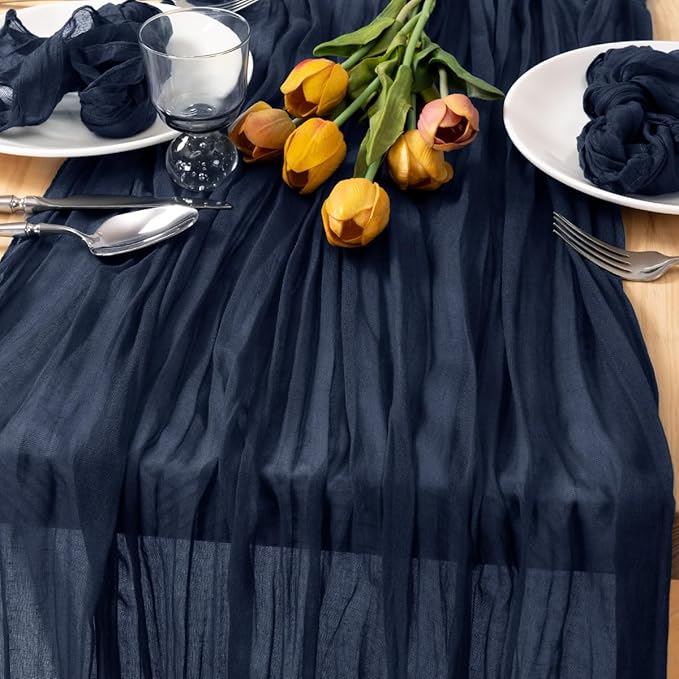 3 Pack Navy Blue Cheesecloth Table Runner 10ft Rustic Outdoor Decor | - Image 2
