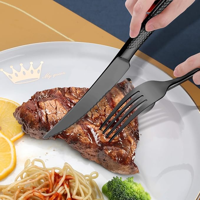Hammered 30-Pieces Set Black Silverware Set - Image 8