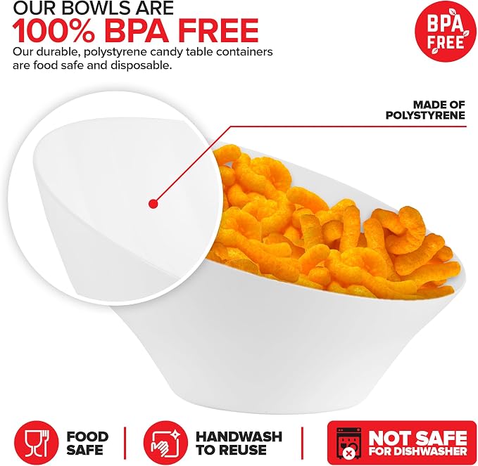 20oz White Plastic Serving Bowls Medium Disposable Snack Bowl Candy Dishes - Image 3