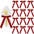 Riceshoot Velvet Bow Napkin Rings Bows with Gold Semicircle Metal Napkin Ring Velvet Bow Holder for Wine Bottles Table Settings Candlestick Wedding Valentine's Day Dinner(Claret Red,12 Pcs)