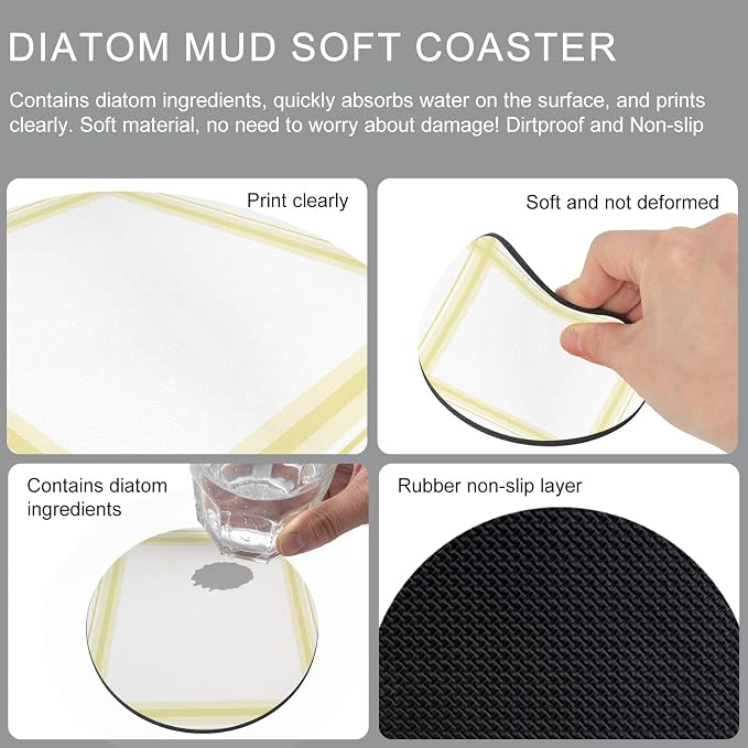 Yellow Grid Coasters Set of 4, Absorbent Coasters - Image 9