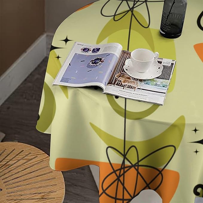 Mid Century Black Cat Round Tablecloth, Vintage Modern Bohemian Abstract Geometric Retro Art Tablecloth for Home Party Dining Room Kitchen Decor 50Inch(127cm)
