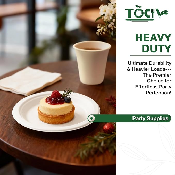 Compostable Paper Plates 6 Inch 300-Count Disposable Heavy Duty Party Small White Plates for Appetizer Dessert Cake Birthday Holiday Kids Party Supplies