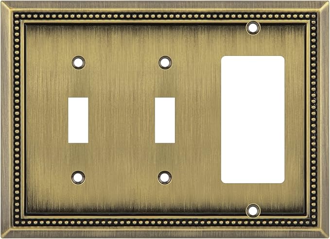 Henne Bery Sunken Pearls Heavy Duty Decorative Wall Plate Switch Plate Outlet Cover (Double Toggle/Single Decorator, Antique Brass)