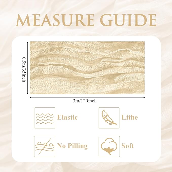 Cheesecloth Table Runner 10FT 2Pcs Beige Boho Gauze Rustic Sheer Runners | - Image 2