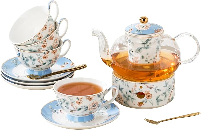 Jusalpha Porcelain Tea Set, 4 Cups and Saucers by Jusalpha