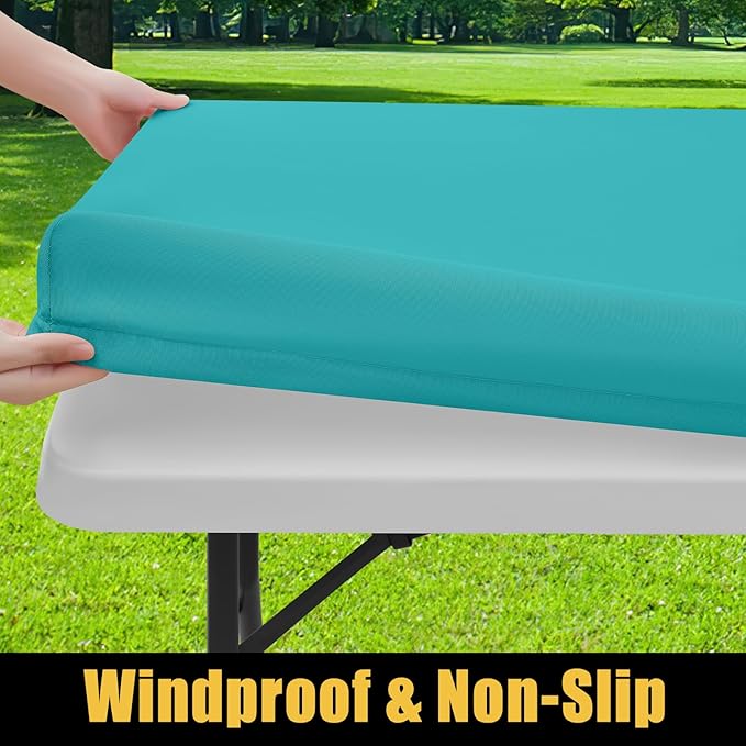 Smiry Rectangle Picnic Table Cloth, Waterproof Elastic Fitted Tablecloths for 4 Foot Tables, Washable Polyester Table Cover for Camping, Indoor and Outdoor (Turquoise, 24"x48")