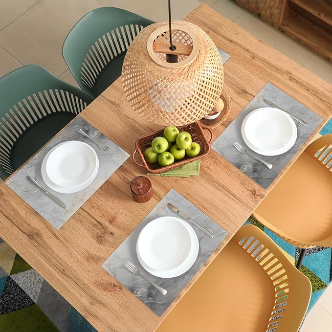 Grey Marble Placemats Set of 4, Washable Minimalist Style Placemats, Non-Slip Table Rectangle Linen Place Mats for Kitchen Dining Party Home Indoor Table Decor, Modern Art on The Dining Table