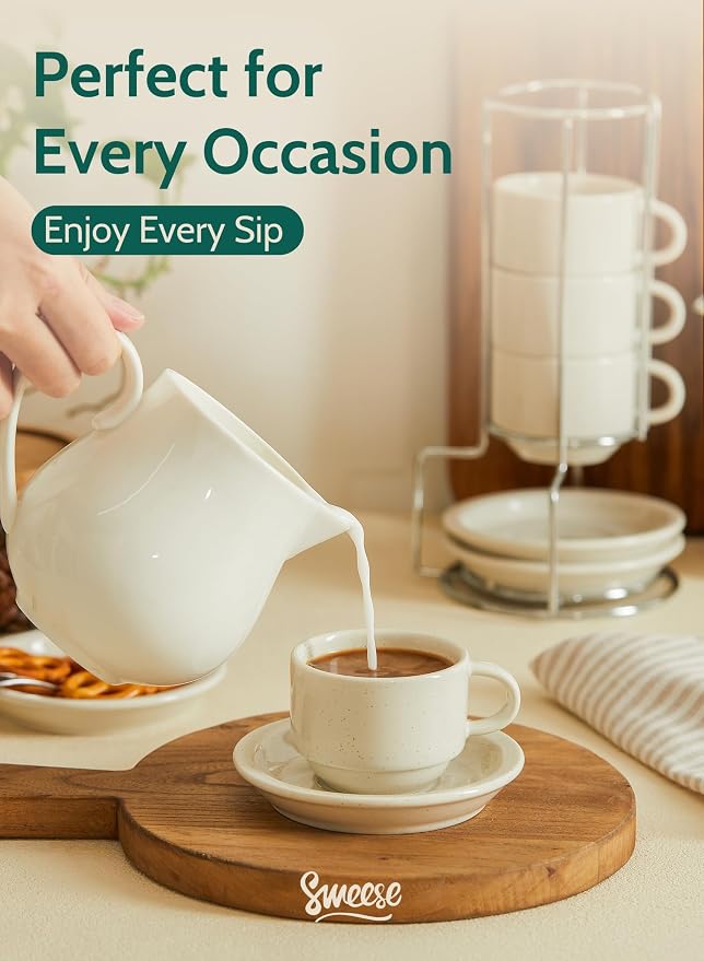 Sweese Porcelain Espresso Cups Set, 2.5 oz, - Image 5