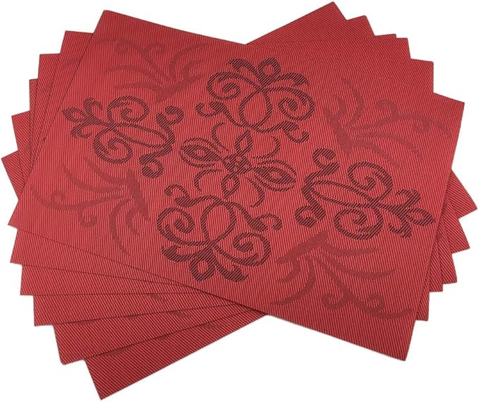 Gugrida Luxury Red Placemats Set of 6 Crossweave Woven Vinyl Placemat for Dining Table Heat Resistant Kitchen Table Mats Easy to Clean