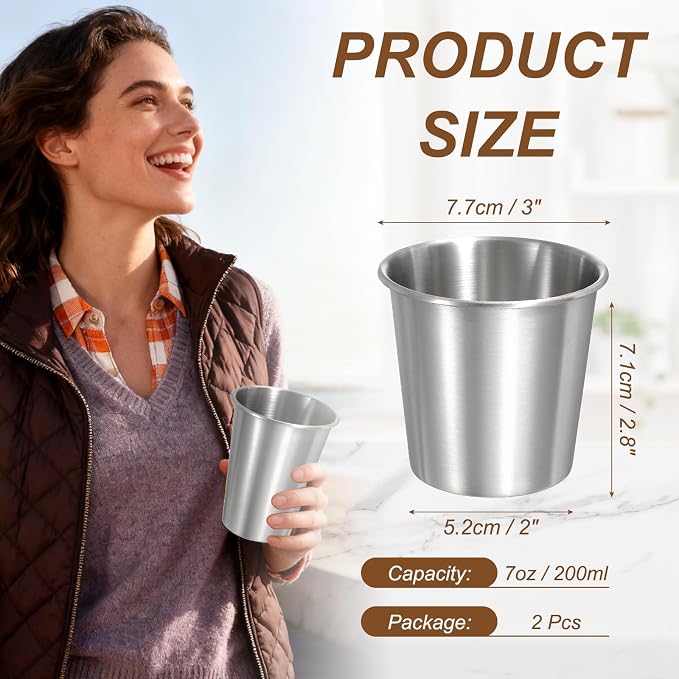 uxcell 2 Pcs Stainless Steel Cups, 7oz/200ml Metal Cups Double Wall Tumbler - Image 2