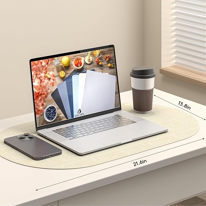 DOLOPL Large Placemats Set of 6, Oval Reversible Wipeable & Non-Slip Place Mats, Modern Faux Leather Table Mats for Kitchen, Neutral Tablemats for Dining Table Decor, Wedding, Party(Beige)
