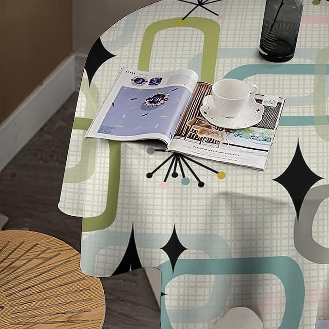 Mid Century Modern Round Tablecloth, Geometry Bohemian Retro Abstract Tablecloth for Home Party Dining Room Kitchen Decor 36Inch(90cm)