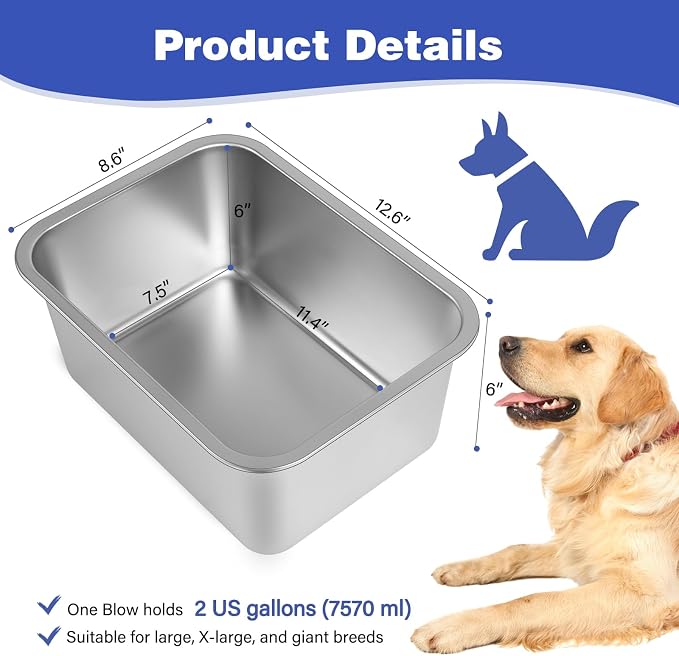 2 Gallon Large Dog Water Bowl, 2 Pack Stainless Steel Dog Bowls | 12.6 x 8.7 x - Image 2