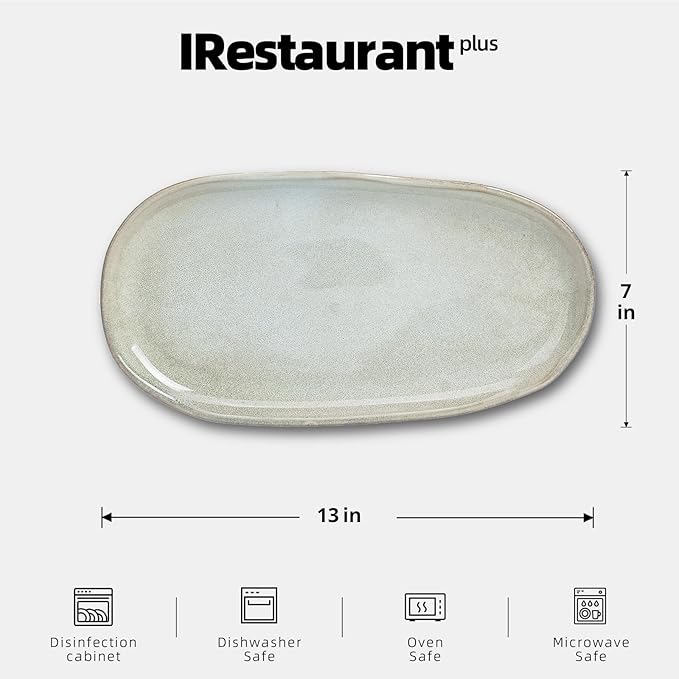 Organic Shape Highland Ceramic Serving Tray, 12pcs 13×7inch Handmade Reactive Glaze Stoneware Tray with Wavy Edge, for Kitchen, Microwave & Dishwasher Safe, Scratch Resistant-Grey