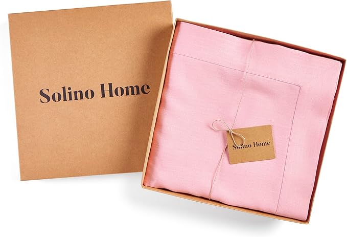 Solino Home Linen Tablecloth 60 x 120 Inch - 100% Pure Linen Pink Lemonade Table Cloth for Rectangle Tables - Fete, Machine Washable Tablecloth for Valentines, Spring, Easter
