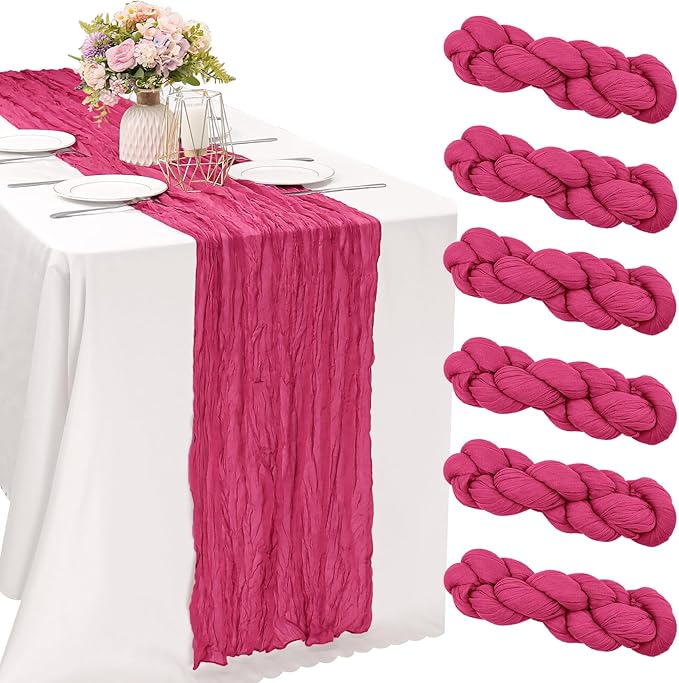 6 Pieces Hot Pink 10FT Cheesecloth Table Runner Boho Gauze Fabric Table Runner by JALANCY