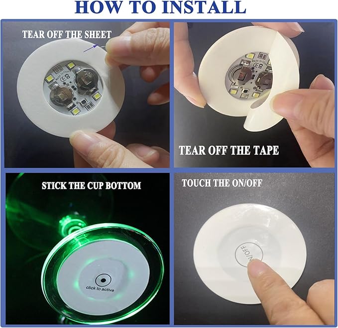 LED Drink Coaster, 60 Pack White, Round, Plastic, 24+ Hour Battery Life, 3 Lighting Modes