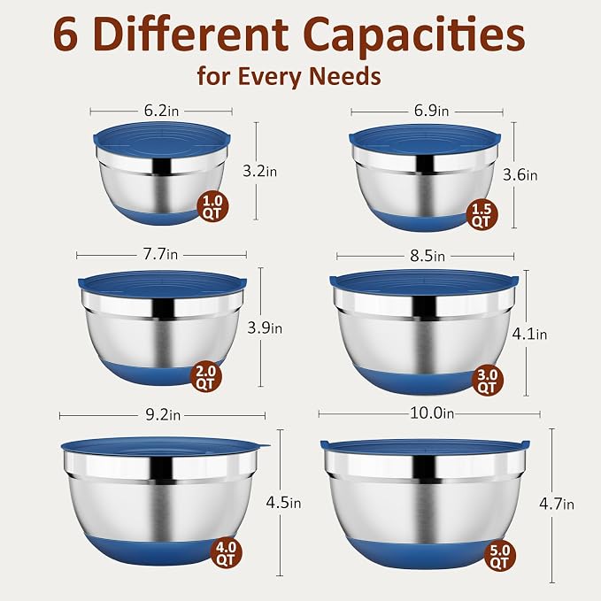 9 Pack Mixing Bowls with Airtight Lids Set, Stainless Steel Mixing Bowls with - Image 2