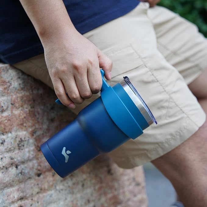 Konokyo 20 oz Tumbler with Handle and Straw, Insulated Travel Mug | Indigo - Image 6