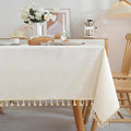 JIALE Textured Tablecloths, Heavy Duty Cotton Linen Farmhouse Table Cloth Rectangle Table, Waterproof Wrinkle-Free Rectangle Tablecloth for Kitchen, Dining, Parties, 55"x106", Ivory