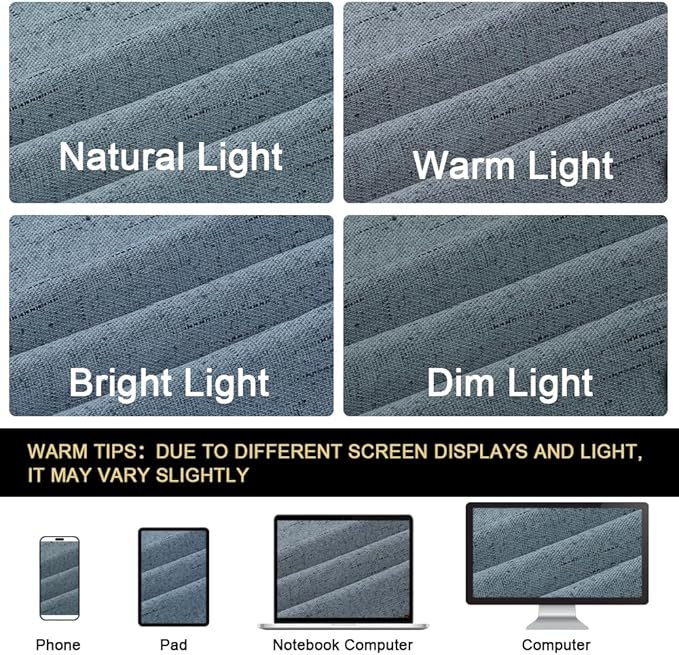 PrinceDeco 100% Blackout Linen Textured Curtains for Bedroom Linen Blackout Curtains 84 Inches Length 2 Panels Set Noice Reducing Soundproof Window Treatment Drapes with White Liner,Stone Blue