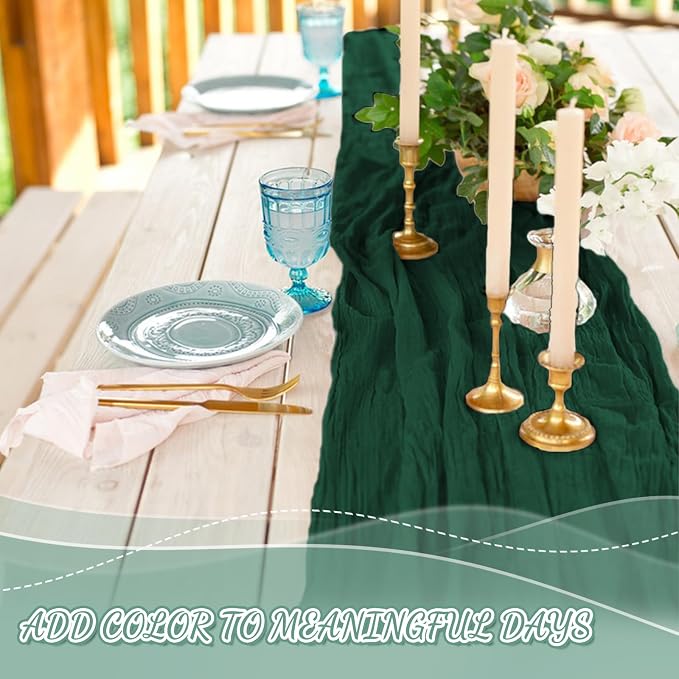 2 Pack Cheesecloth Table Runner, 120 Inch Emerald Green Table Runner | 10 Ft - Image 5