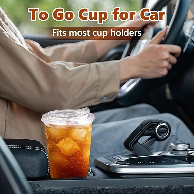 50 Pack 16 oz Disposable Iced Coffee Cups With Sip Lids , Clear Plastic Cup for Cold Boda Tea Smoothie Slushie Milkshake Togo Drinking for Party , Drink Shop Coffee Bar Accessories Supplies , BPA Free