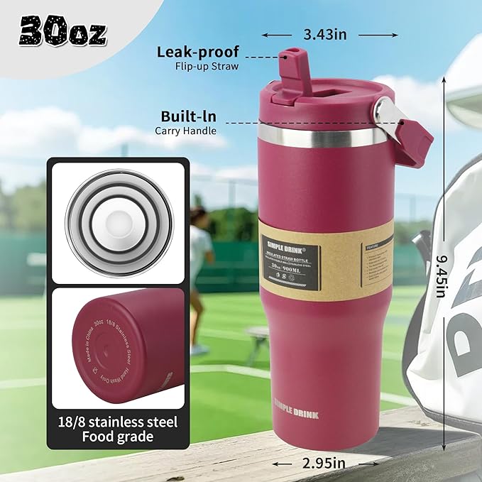 30oz Flip Straw Insulated Water Bottle - Image 2