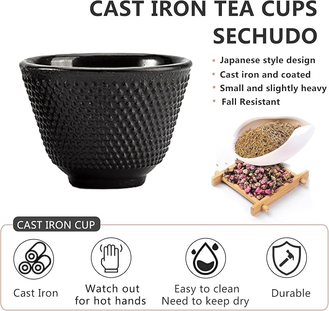 Japanese Cast Iron Tea Cups, Small and Heavy Teacups - Image 5