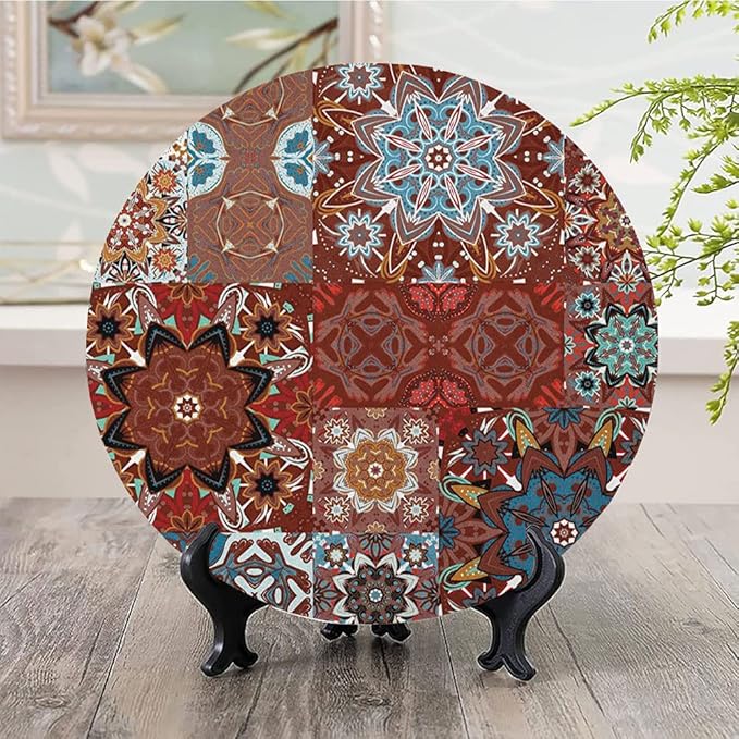 Ceramic Display Plate, Victorian Ceramic Hanging Decorative Plate, Classic Victorian Floral Authentic Motives and Ethnic, 7 Inch, Household Custom Ceramic Plate, Multicolor