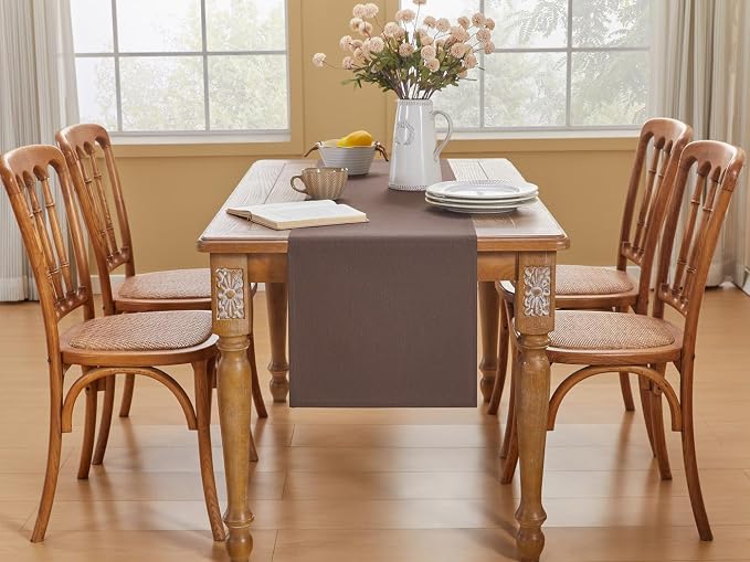 YATOJUZI Brown Table Runner Seasonal Autumn Kitchen Dining Coffee Table - Image 4