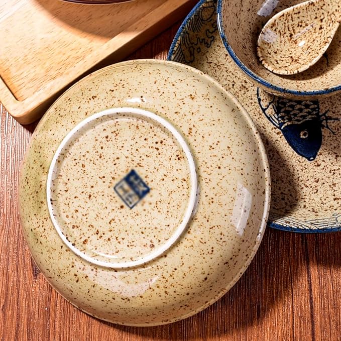 4-Piece Ceramic Dinnerware Set, Plate, Dish, Bowl, Spoon, Japanese Hand-painted Tableware set, A Good Tableware (Yule)