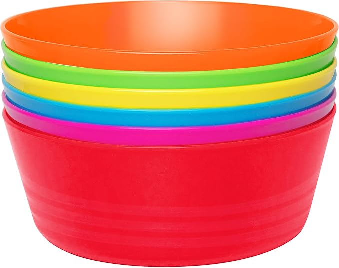 PLASKIDY Plastic Toddler Bowls Set of 6 - 10 Oz Kids Bowls by PLASKIDY