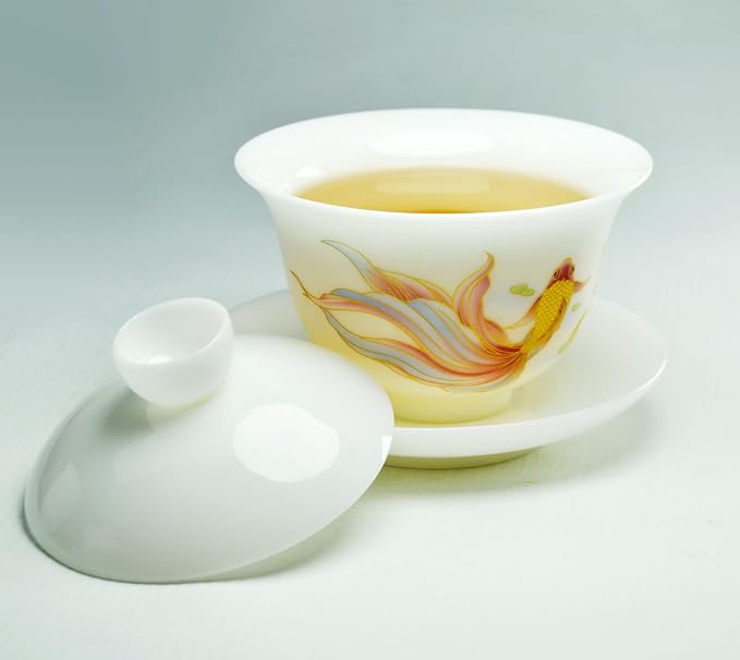 Liang baobao Ice Jade White Porcelain Gaiwan, 5oz Teacup Suet-fat Jade - Image 6