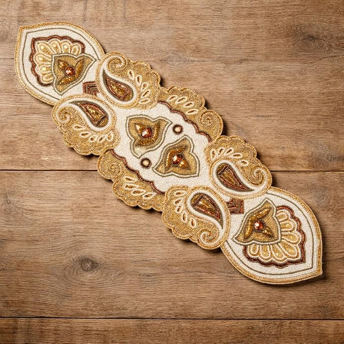 Beaded Table Runner Decorative Hand Glitz Rustic Farmhouse - Image 2