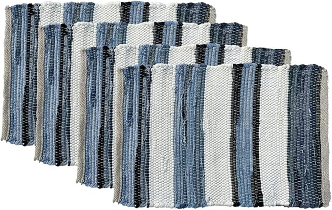 Perilla Home Natural Chindi Jute Placemats Set of 4 Vintage Boho 13x19 Inch Table Mats for Kitchen Dining Home Decor Rectangle Printed Rustic Placemat (Nagiso)