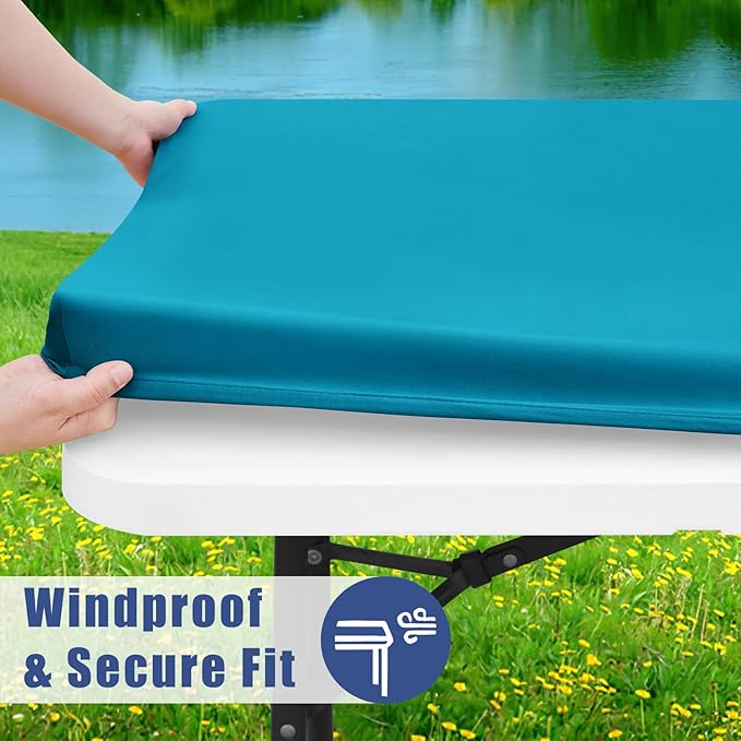 Spandex 4 Foot Rectangle Table Cloth 2 Pack, Elastic Fitted Tablecloths for Picnic, Stretch Washable Patio Table Cover for Outdoor, Camping, Banquet and Parties (Teal, 24"x48")