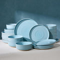 Dinnerware Sets for 8, Ceramic Plates and Bowls, Ice Blue | 24-Piece Ceramic by FamiwarePremium