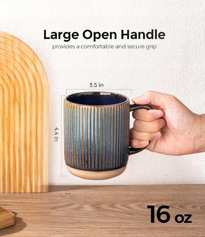 GBhome Coffee Mugs Set of 6, 16 oz Blue Coffee Cups - Image 3