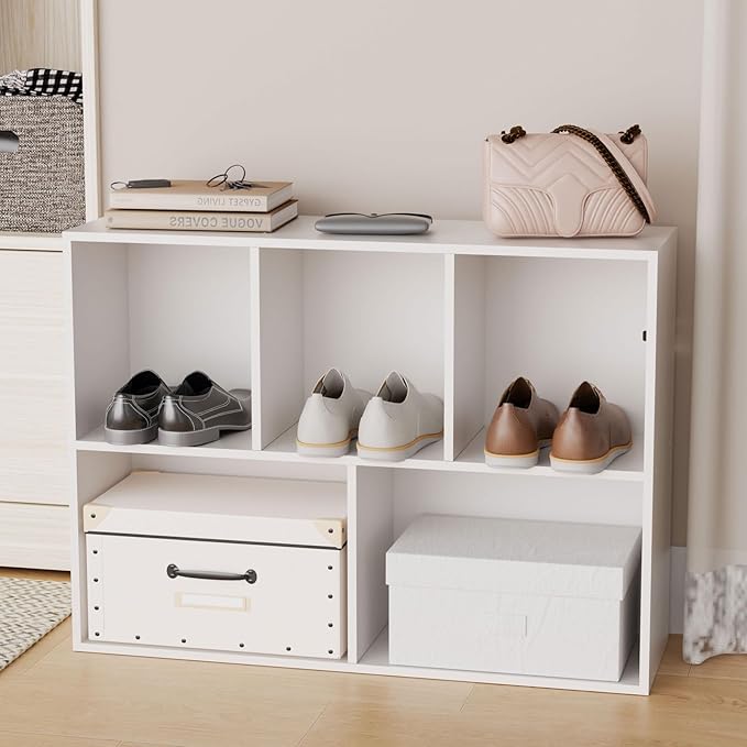 Cube Storage Organizer,Closet Organizers and Storage,Cube Reversible Bookshelf,Storage Shelf for Living Room,Home Office,Dining Room(White, 5-Cube)