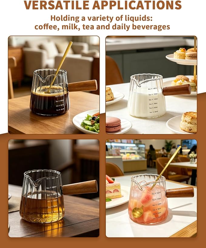 2 Pack Espresso Measuring Cups & 2 Spoons, 6oz Gray & Clear Borosilicate Glass - Image 5