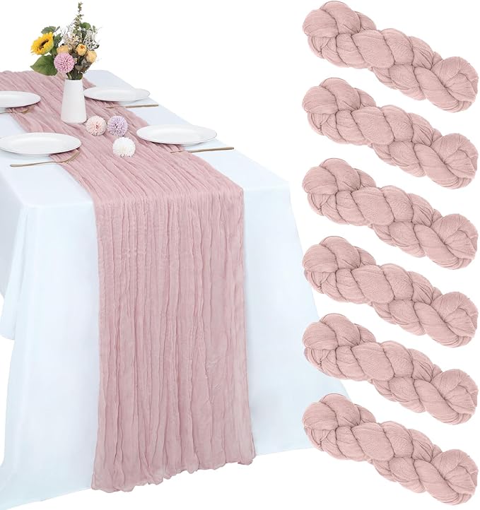6 Pack Dusty Pink Cheesecloth Table Runner 35 x 120 Inch | Boho Gauze Fabric by RestfulGlow