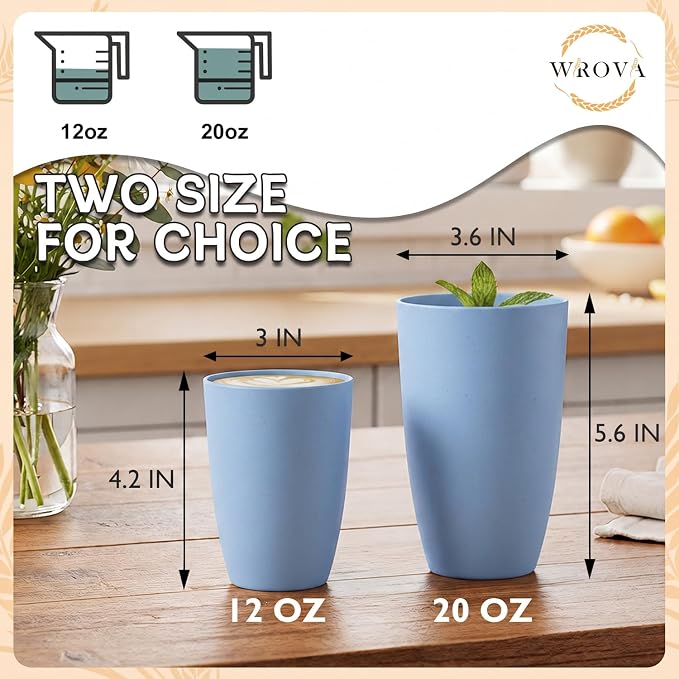 Wrova Wheat Straw Cups 6 PCS Good Alternative to Plastic Reusable Cups 12 oz - Image 3