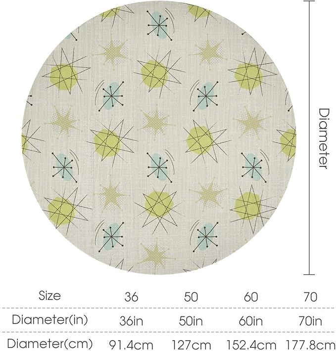 Mid Century Retro Round Tablecloth, Modern 1950s Style Abstract Geometric Vintage Print Tablecloth for Home Party Dining Room Kitchen Decor 70Inch(178cm)