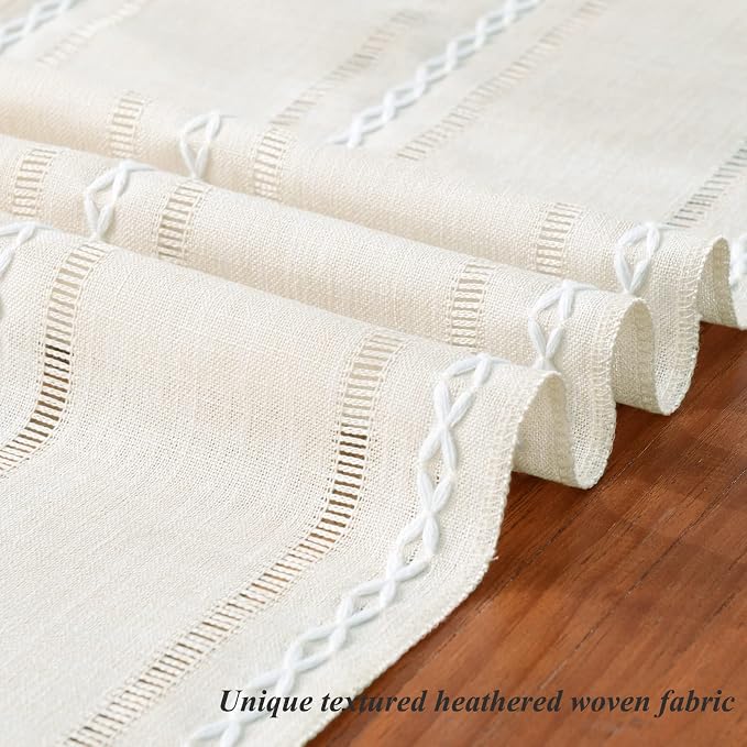 Wracra Rustic Linen Table Runner, Ivory Table Runners 90 inches Long | Raised - Image 3