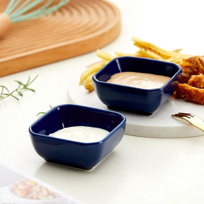 Ceramic Dipping Bowls Set of 6,3 Ounce Porcelain Small Mini Dip Bowl Square Soy Sauce Dish - Good for Tomato Sauce, Sushi Soy, BBQ,Charcuterie Board(Navy)
