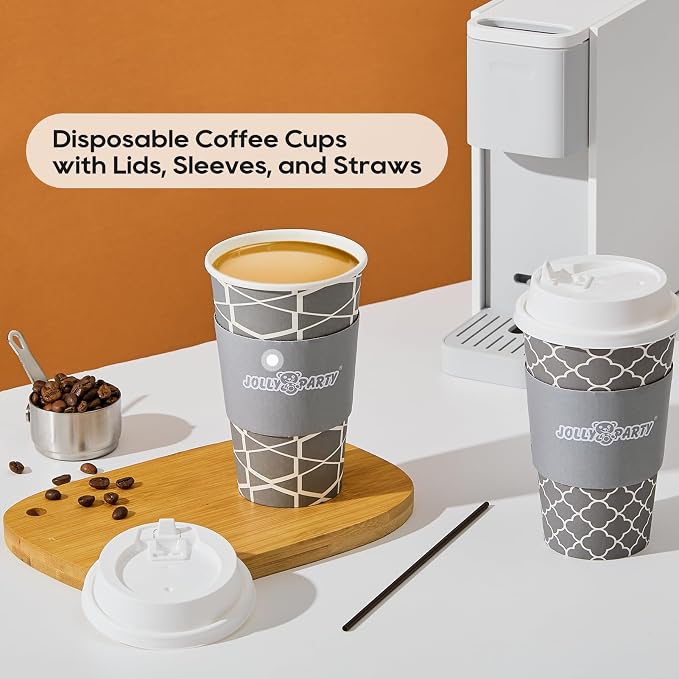 JOLLY PARTY 16 oz Paper Coffee Cups, Disposable Coffee Cups - Image 6